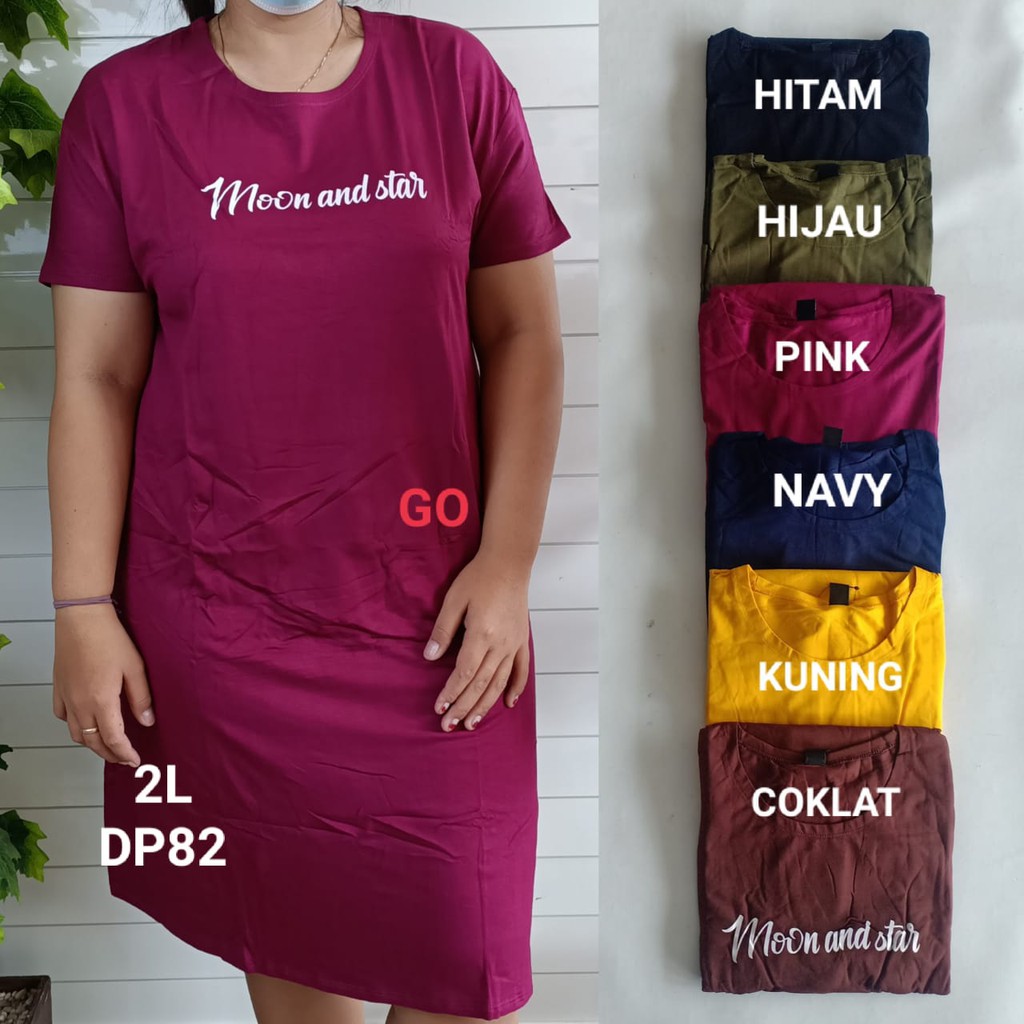 gof DP LMN DRESS/DASTER Wanita Casual Motif Polos Pakaian Perempuan Lengan Pendek