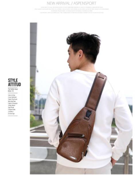 TAS SELEMPANG KULIT PRIA IMPORT SLEMPANG COWOK SELENDANG MURAH OLAHRAGA ANTI AIR SLING BAG USB PORT