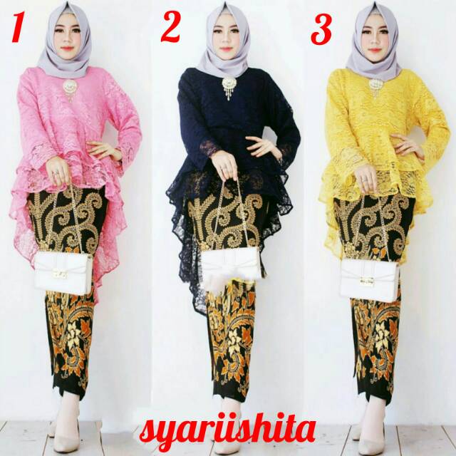 Batik permata - kebaya modern atasan brukat rok katun sogan solo Nessa brukat set