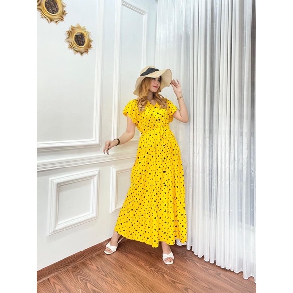 DASTER ANDIN ARAB || ELSA SERUT LOVE || RAYON SUPER GRADE A ORI MODEL KANCING DEPAN BUSUI & BUMIL LD 110-Ecer kuning