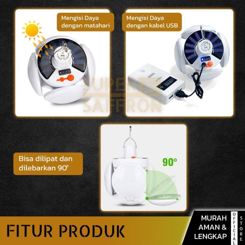 {DS} Lampu Solar Emergency LED Lipat 5 sisi Gantung Rechargeable / Lampu Tenaga Surya