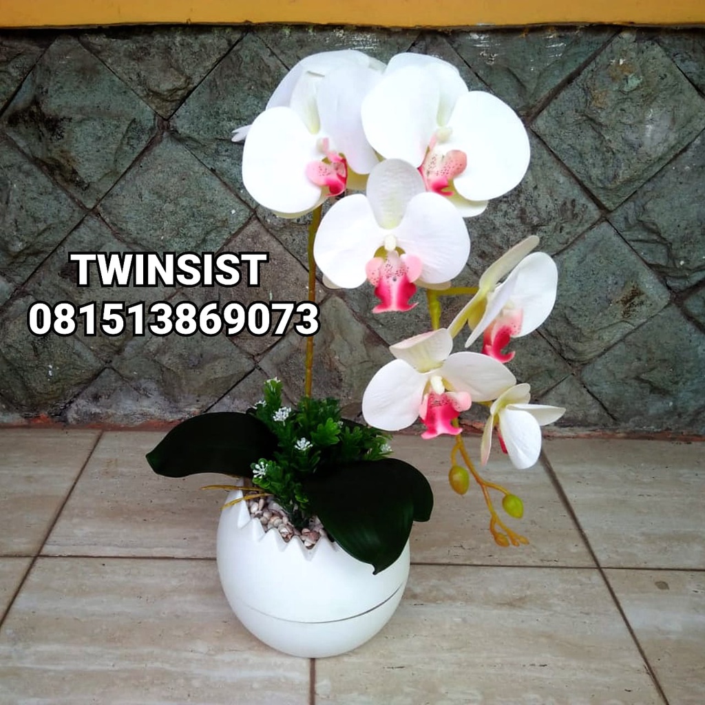 Bunga Anggrek Semi Latex Jumbo Plastik Artificial Palsu Vas Bola/Bunga Hias Plastik/Dekorasi Meja