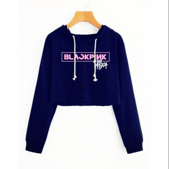 Alvaro17outlet SWEATER CROP HOODIE BLACKPINK WARNA NAVI