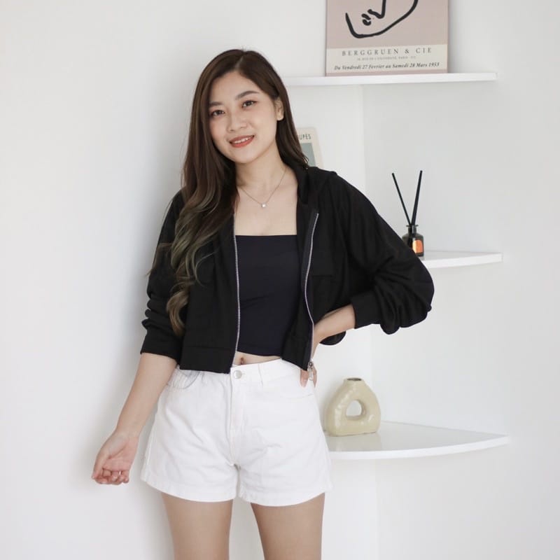 Crop Up Zip Hoodie Oversize | Korean style Jaket Crop Hoodie Wanita | Ziper crop wanita