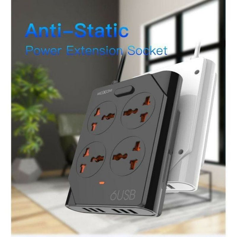 Colokan Cabang 4 Colokan Listrik 6 USB Power Charger Moxom