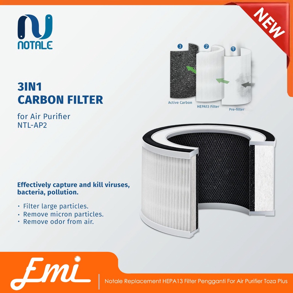 Notale Replacement HEPA13 Filter Pengganti For Air Purifier Toza Plus