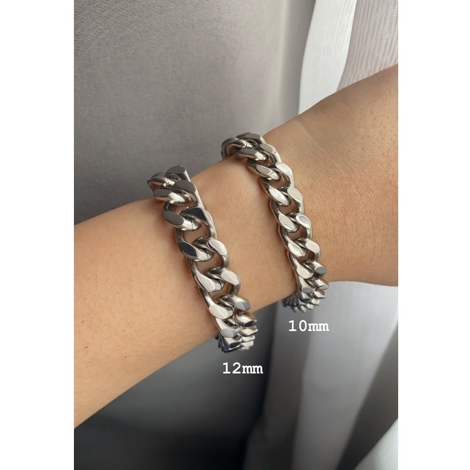Gelang Cowok Stainless Steel Titanium Anti Karat Warna Silver 10mm 12 mm GP006