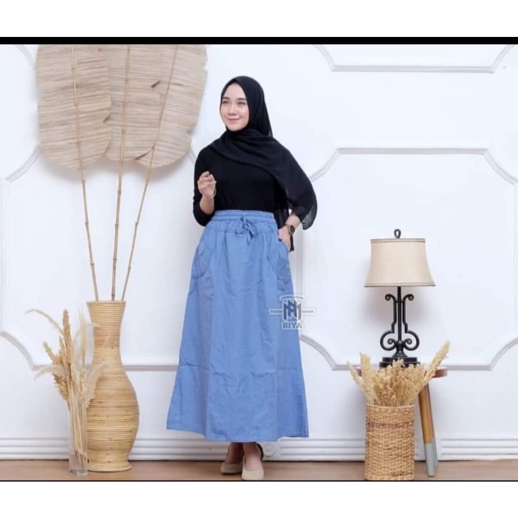 ROK JEANS PANJANG PAYUNG TORINO/PHOTO ASLI/ ROK PANJANG DENIM/ ROK MUSLIMAH