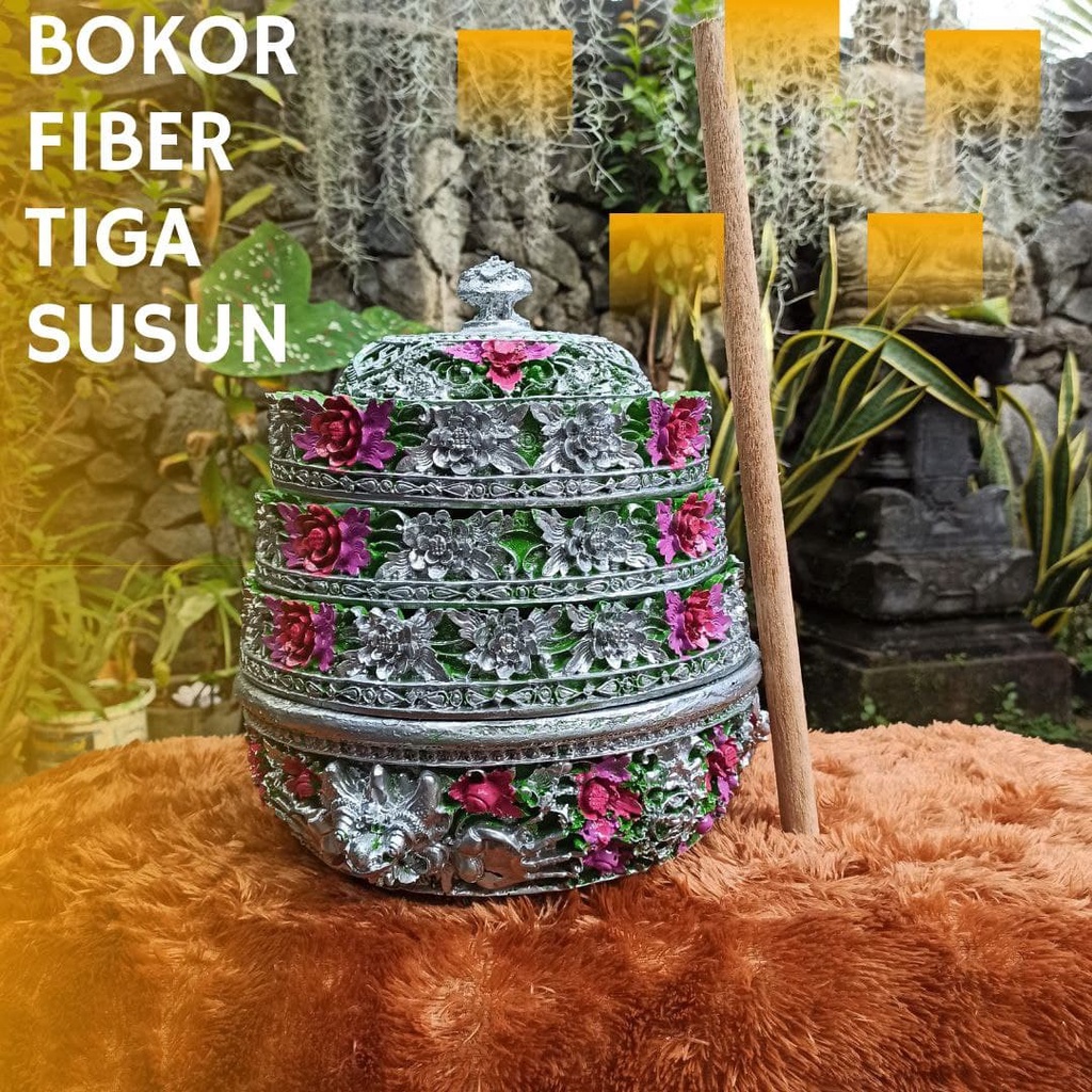 Bokor Susun Fiber 3 Tumpuk Ukir Bali Wadah Sodan Khas Bali Termurah