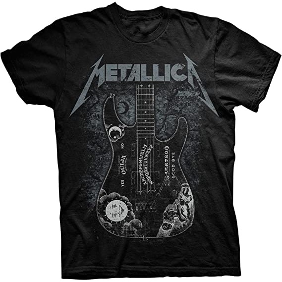 Baju Kaos Dewasa Metalica Men's Hamet Ouija Guitar Slim Fit T-Shirt Black