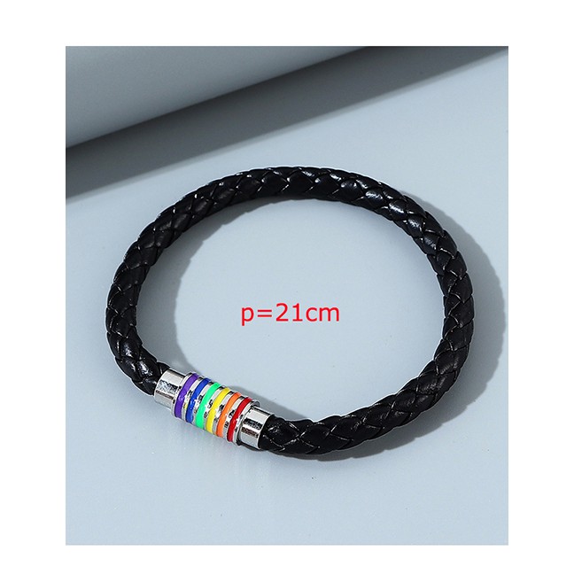 LRC Gelang Tangan Fashion Black Dripping Alloy Leather Braided Mens Bracelet Y64881