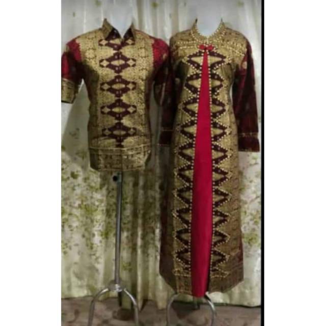 SET COUPLE BATIK  SONGKET PALEMBANG MODEL GAMIS  MEWAH CANTIK