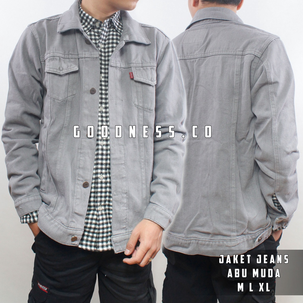 Jaket denim jaket jeans pria jaket levis pria jaket pria jeans abu muda grey