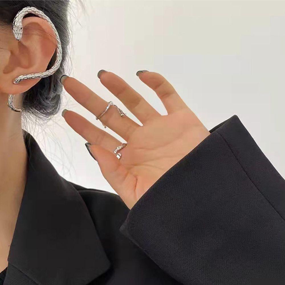 TOP Punk Anting Wanita Pria Berliku Bending Eardrop Ular Styling Telinga Klip