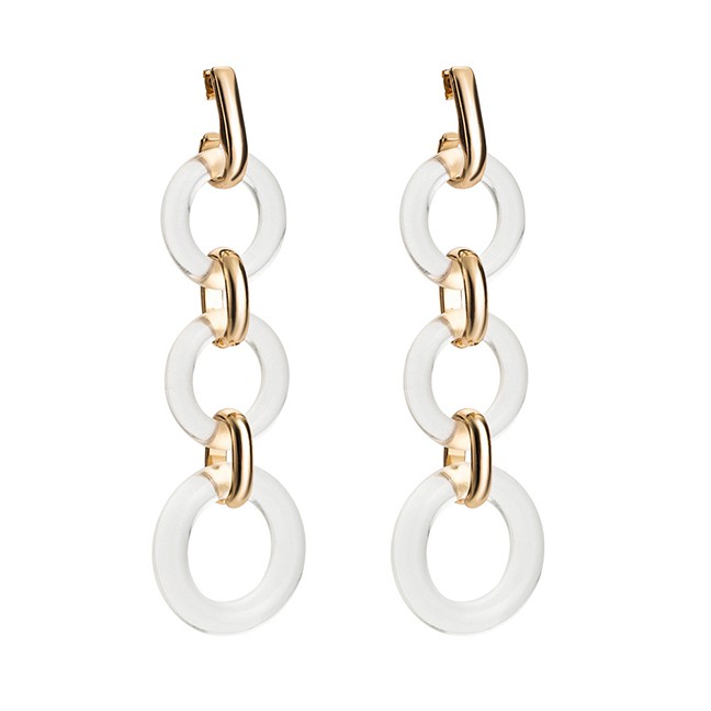LRC Anting Tusuk Fashion White Multi-layer Circle Tandem Plate Earrings F33071