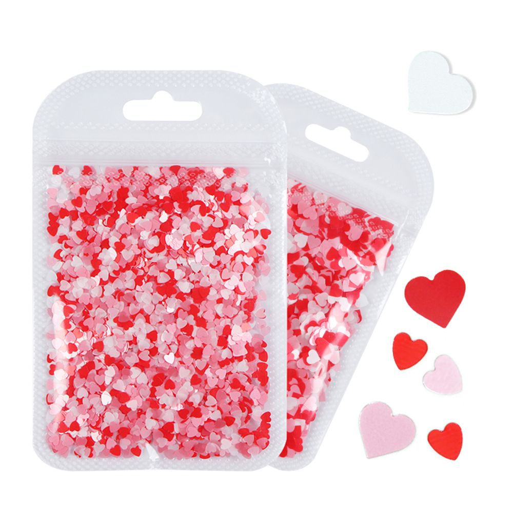 MXBEAUTY Pink Red Nail Art Glitter Flakes Matte DIY Nails Decoration Valentine's Day Nail Art Valentine's Day Design Mixed Nail Sequins Sweet Love Heart Shape Romantic Manicure Accessories