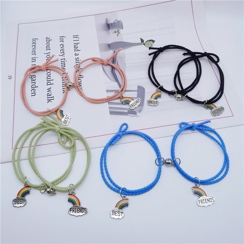 2pcs/set Gelang Pelangi Gaya Korea Sahabat Gelang Persahabatan Perhiasan Fashion Hadiah Ulang Tahun