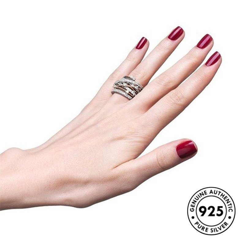 Cincin Sterling Silver 925 Model Silang Dengan Pemisah Warna Untuk Wanita