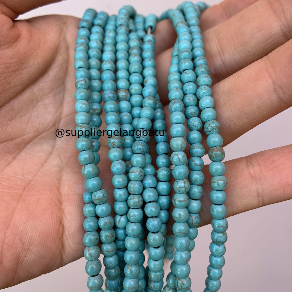 bahan Blue pirus Biru 4mm natural phyrus bahan gelang kalung howlite