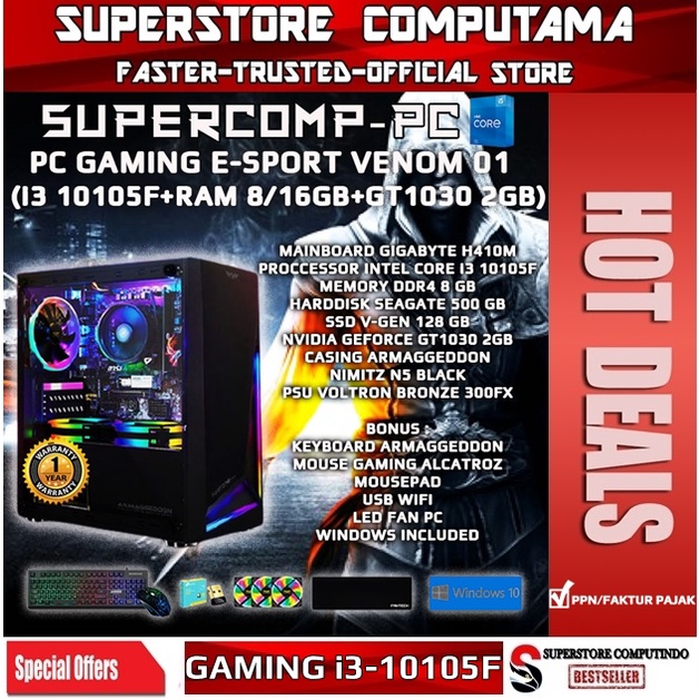 PC Rakitan Gaming E-Sport Core i3 10105F - RAM 8/16GB-VENOM 01 Series