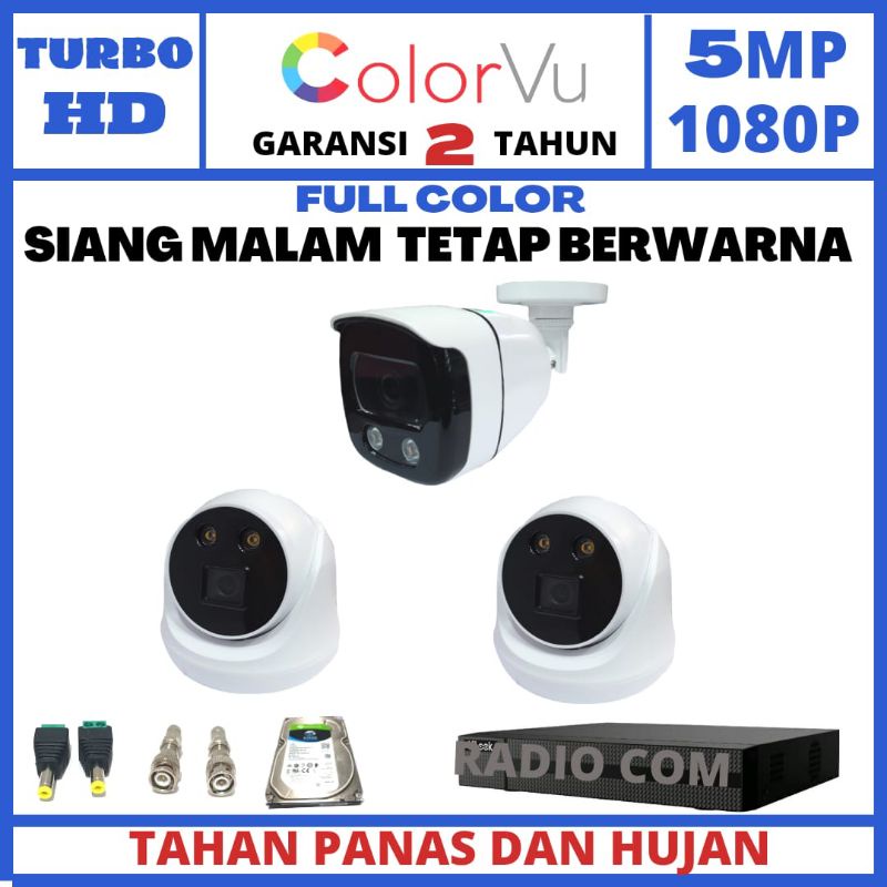 PAKET CCTV COLOR VU 4 CHANNEL 3 KAMERA 5MP 1080P IR SONY EXMORE MALAM TETAP BERWARNA