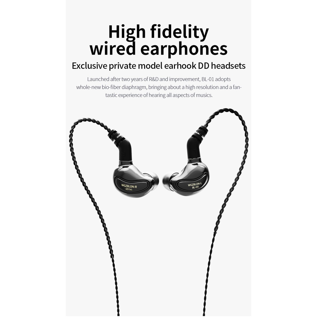 Blon Bl-01 Bl01 Headset In-Ear Driver Diafragma Kabel 2pin 10mm Biologi Fiber Untuk Dj / Lari
