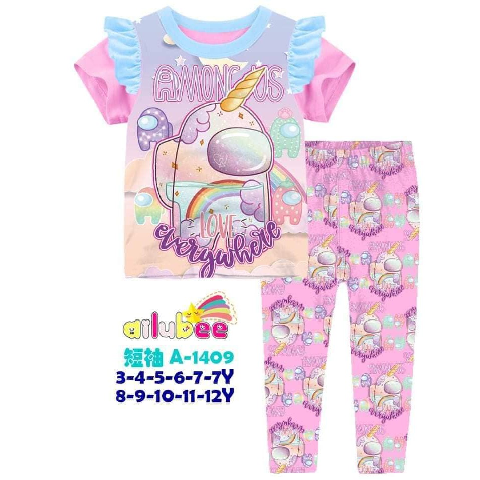 Baju Tidur Anak Perempuan Ailubee Impor Among Us Unicorn ukuran 8-12tahun