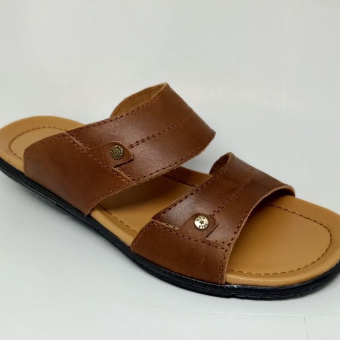 Sandal Slide Pria Kulit Asli Sandal Santai Kulit Coklat Grammer