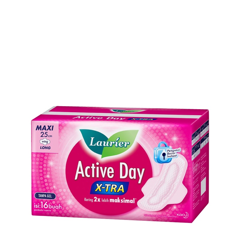 Laurier Active Day X-tra Pembalut Wanita Daya Serap Ekstra Bebas Bocor 25cm Wing Pengunci Bocor Inst