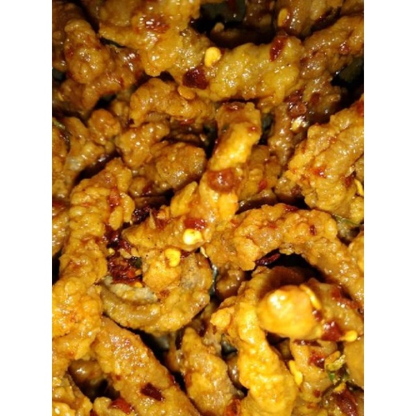 

KRIPSUS KERIPIK USUS PEDAS GURIH DAUN JERUK RENYAH MURAH KRISPY CRISPY 80 GR