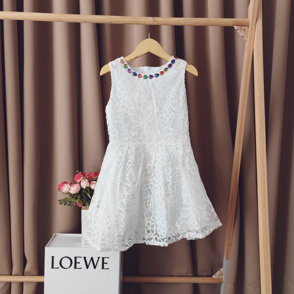 Promo !! Dress anak perempuan Dress white rose brukat cute import uk 3-6th