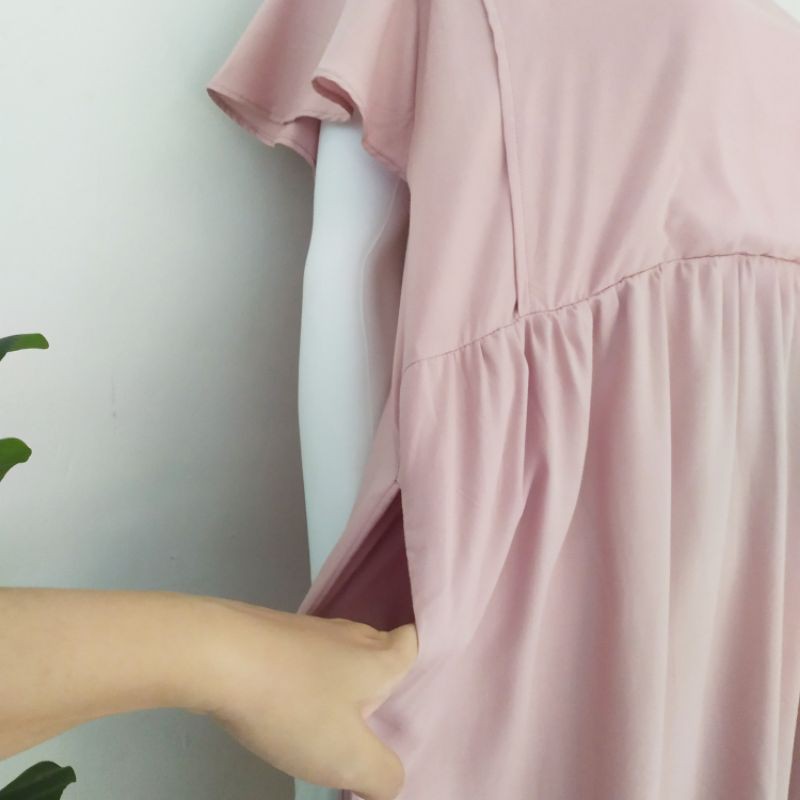 Fleur Plain Daster Busui Friendly / Nursing Dress Bukaan Samping | Baju Menyusui Katun Rayon