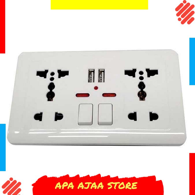 Paling Dicari ! Wallpad Stop Kontak Universal UK EU US 2 Slot with 2 USB On/Off LC-86