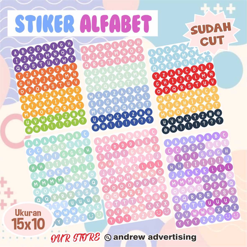 STIKER ALPHABET DECO STIKER HURUF LUCU BULAT