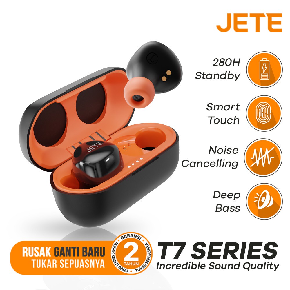 TWS Earbuds Headset Bluetooth | Earphone Bluetooth JETE T7 - Garansi  2 Tahun