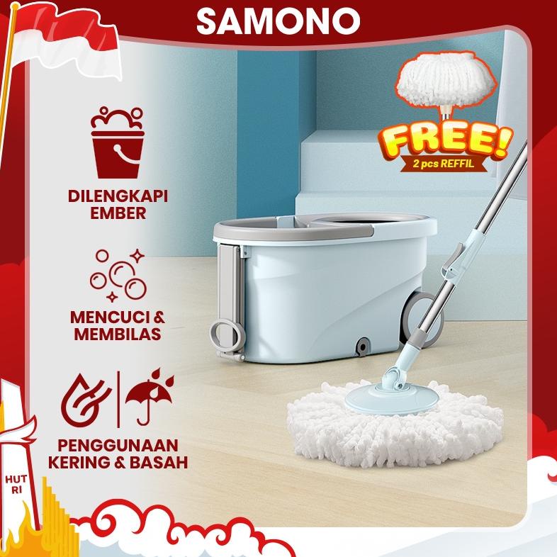 SAMONO ALAT PEL LANTAI KAIN FIBER DENGAN EMBER ADA RODA MENCUCI DAN MEMBILAS ALAT PEMBERSIH LANTAI  