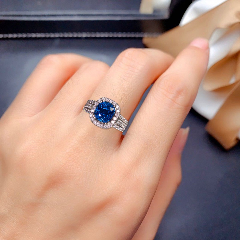 Fancyqube Cincin Pernikahan Warna Silver Biru Gaya Vintage Untuk Wanita