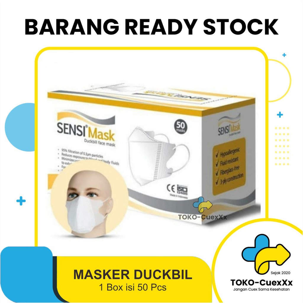 Jual MASKER SENSI DUCKBILL 1 BOX ISI 50 PCS FACE MASK WARNA PUTIH ...