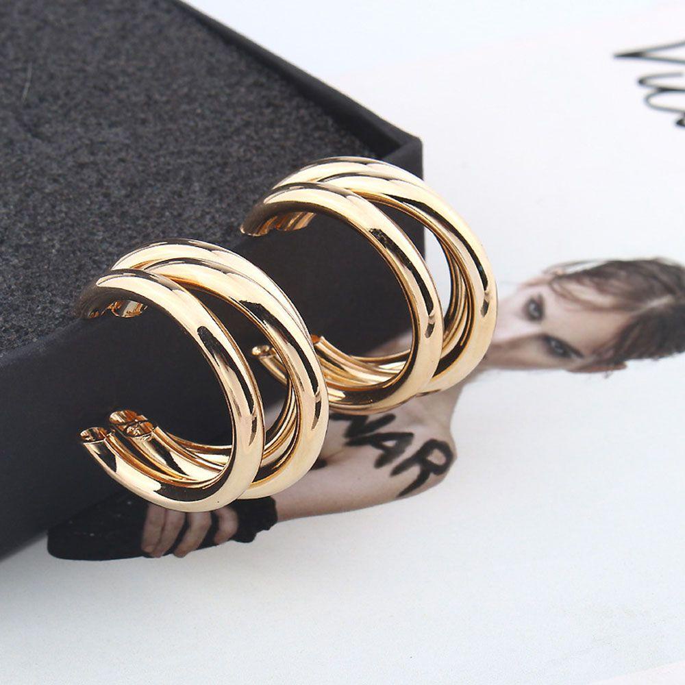 R-flower Hoop Earrings Hiphop Rock Perhiasan Wanita Minimalis Tabung Tebal