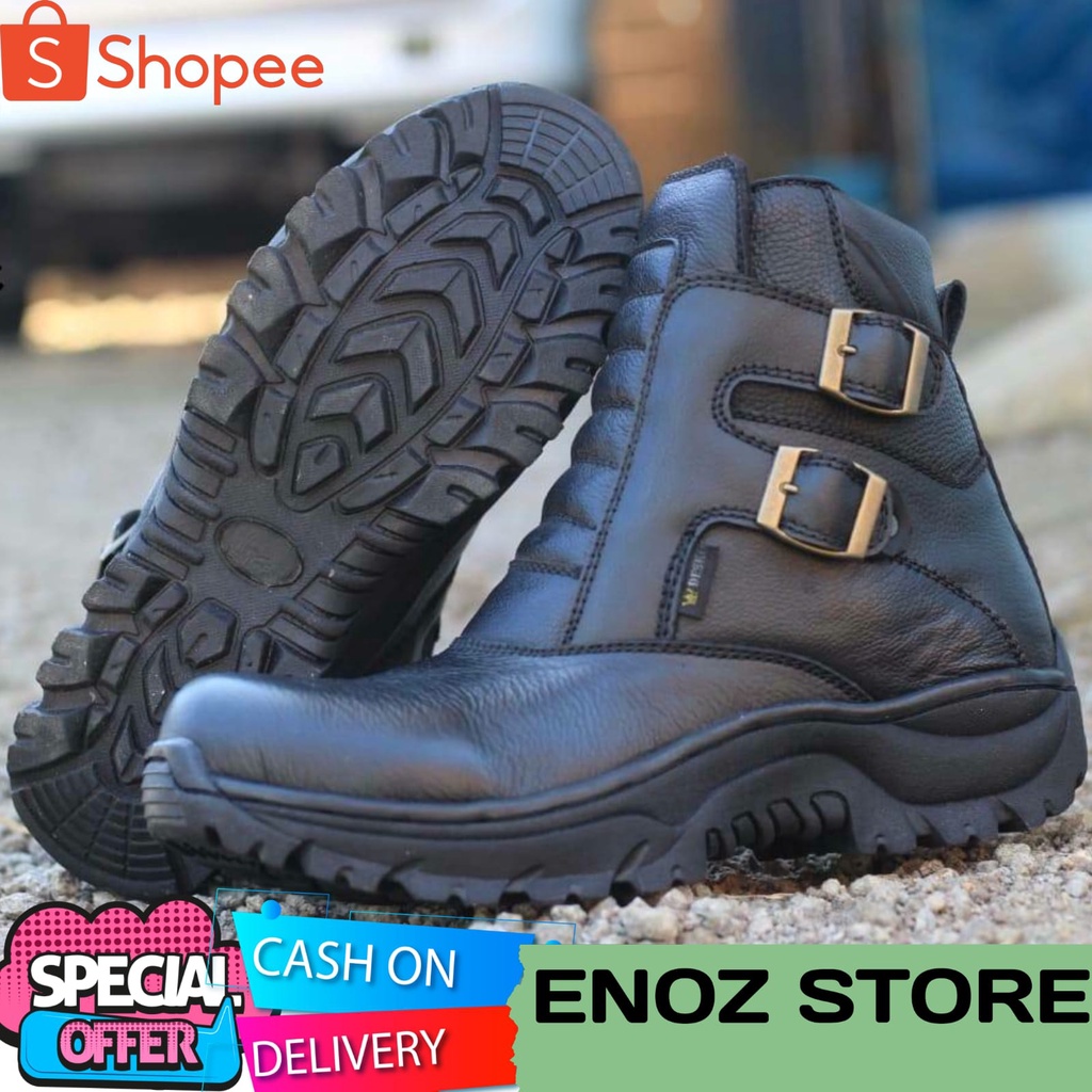 ENOZ X COBRA - Sepatu Boot Safety Pria Ujung Besi Kulit Asli Original Sepatu Boots Lapangan Industri Touring Cowo Kuat Dinamis