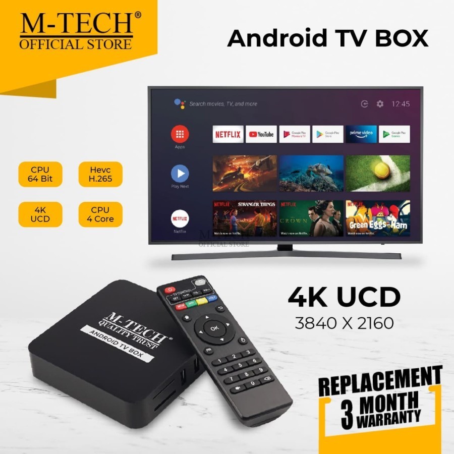 M-Tech STB TV Box Android 10 4K Ultra HD With WIFI Mtech