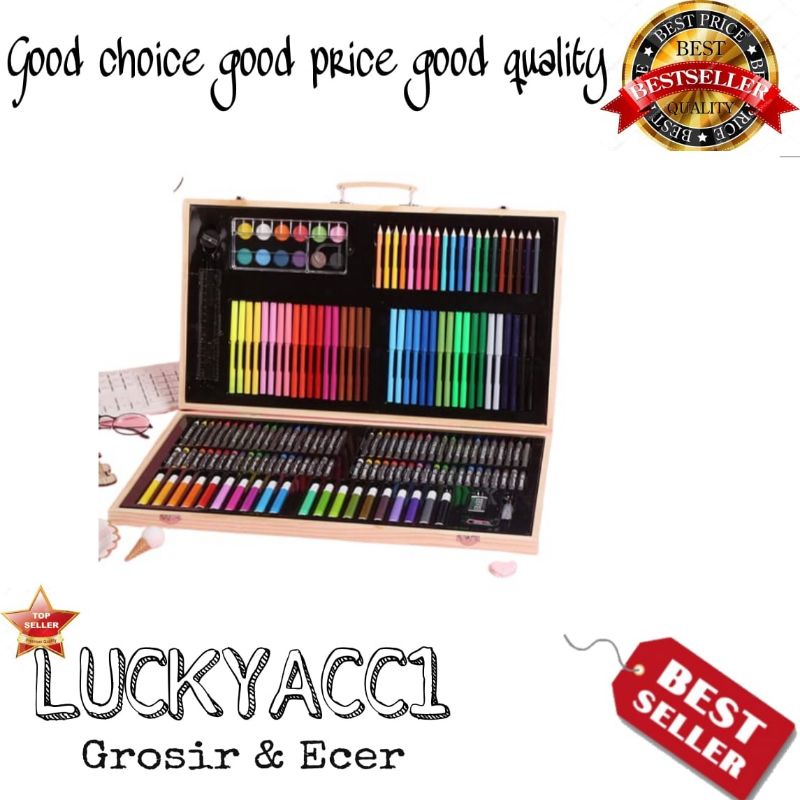 

MM - Crayon Art Set 180 pcs box kayu / painting Wooden Art Drawing Sets / Peralatan Gambar Warna Lukis / Inspiration Art Set Samoyed INSS-180