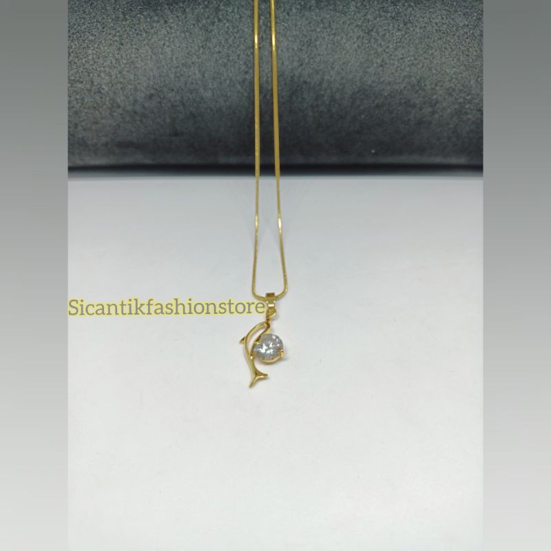 Promo kalung Titanium plus liontin lumba lumba permata fashion wanita Terlaris anti Karat lapis emas