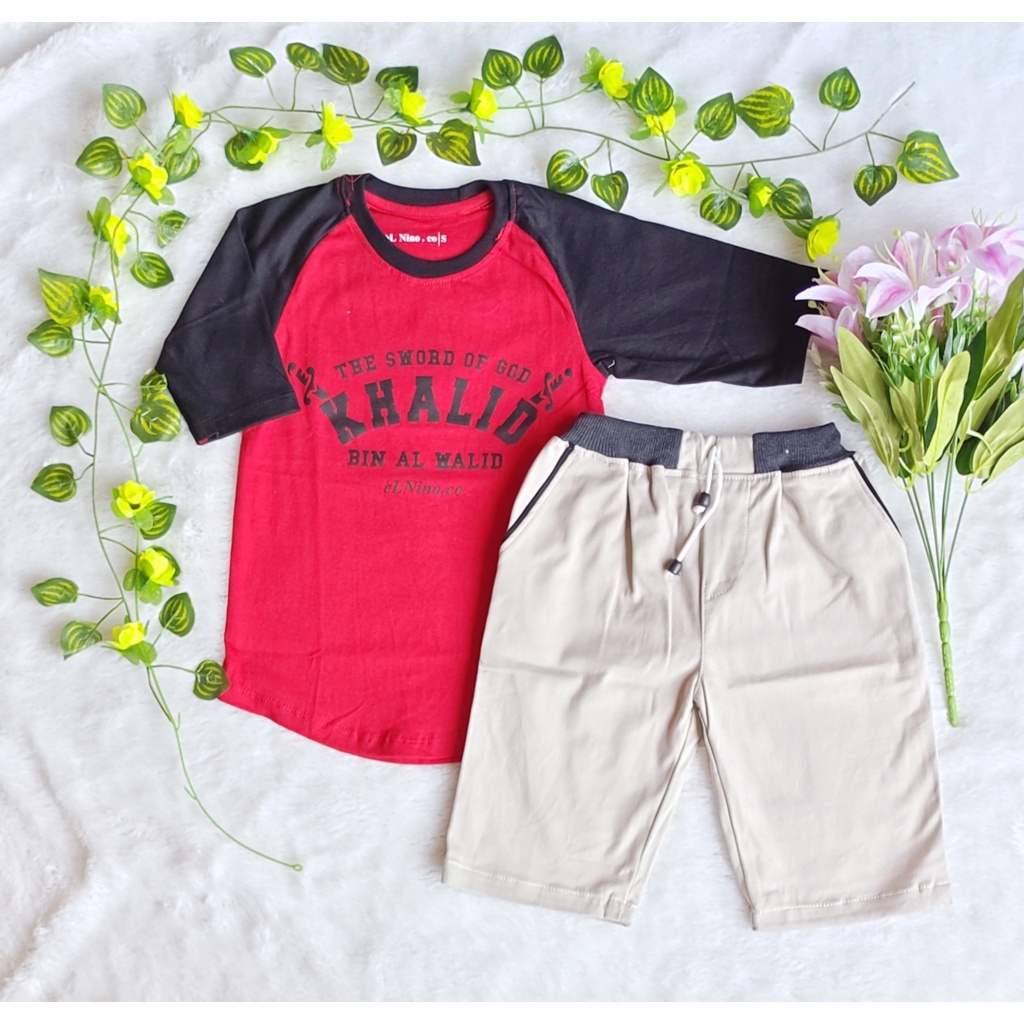 Kinarka Kids Store / Kaos Anak / Setelan Baju Anak / Set Chino Raglan Khalid