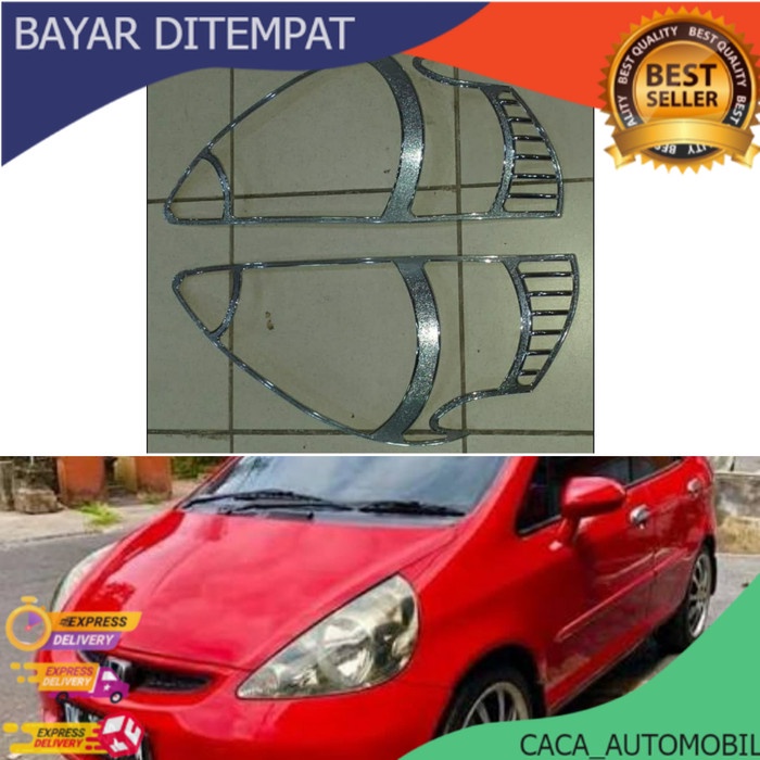 Garnish GARNIS chrome lampu HEADLAMP BUMPER  depan MOBIL HONDA JAZZ LAMA 2005-2007 CROME MURAH BISA 