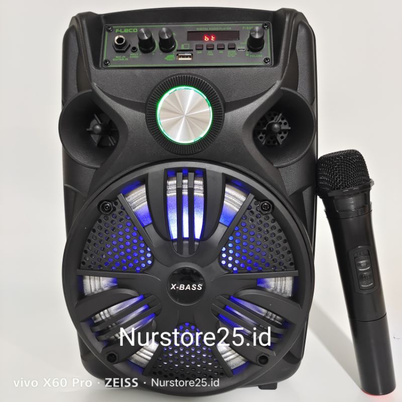Speaker Bluetooth FLECO F-8955D X-BASS 8,5 Inch Bonus Microphone Wireless Dan Remot Control Radio TF