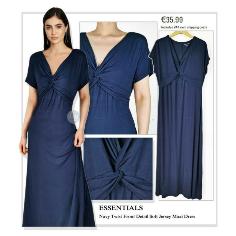 Amazon essentials navy twist front detail soft jersey maxi dress