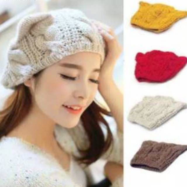 Topi Kupluk Beanie Kuping Kucing Crochet