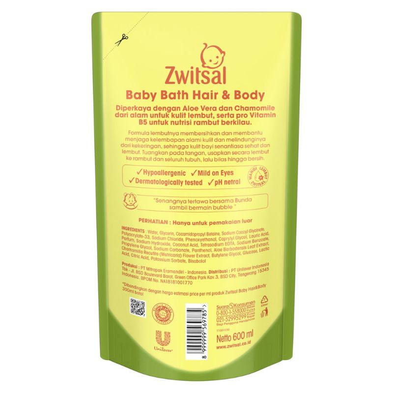 ZWITSAL Baby Bath Hair & Body 2in1 Sampo dan Sabun Bayi ZWITSAL 600ml 600 ml