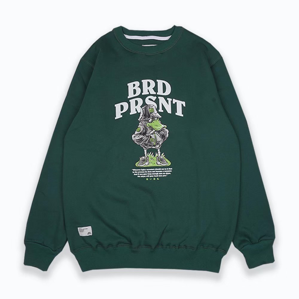 BRAD PRESENT ORIGINAL Sweater Crewneck Sweatshirt cowok warna green with duck series art seri D10093